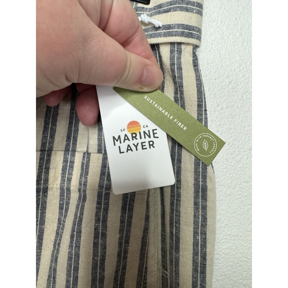 Marine Layer Sz S Karleigh Belted Shorts In India Ink White Double Stripe Hemp - Picture 10 of 15